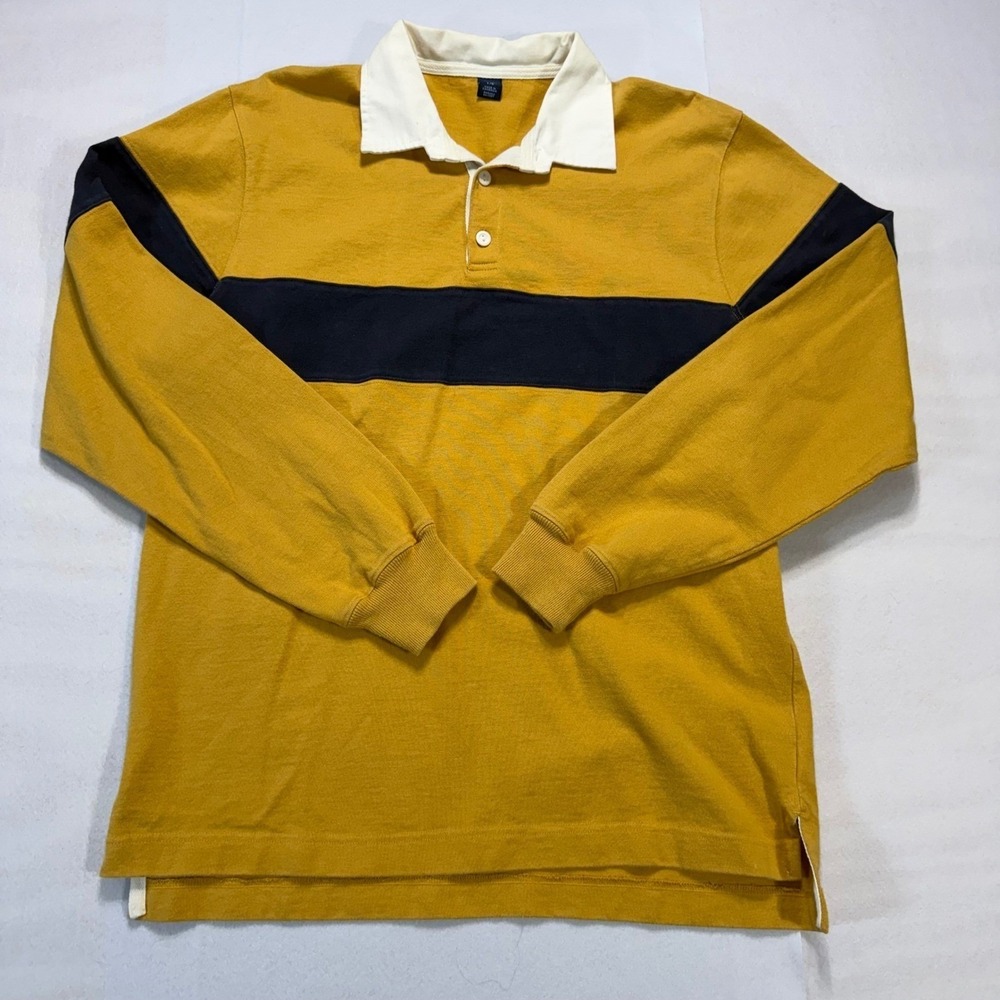 Vintage Y2K GAP Mens L Rugby Preppy Shirt Yellow Navy Long Sleeve Collared